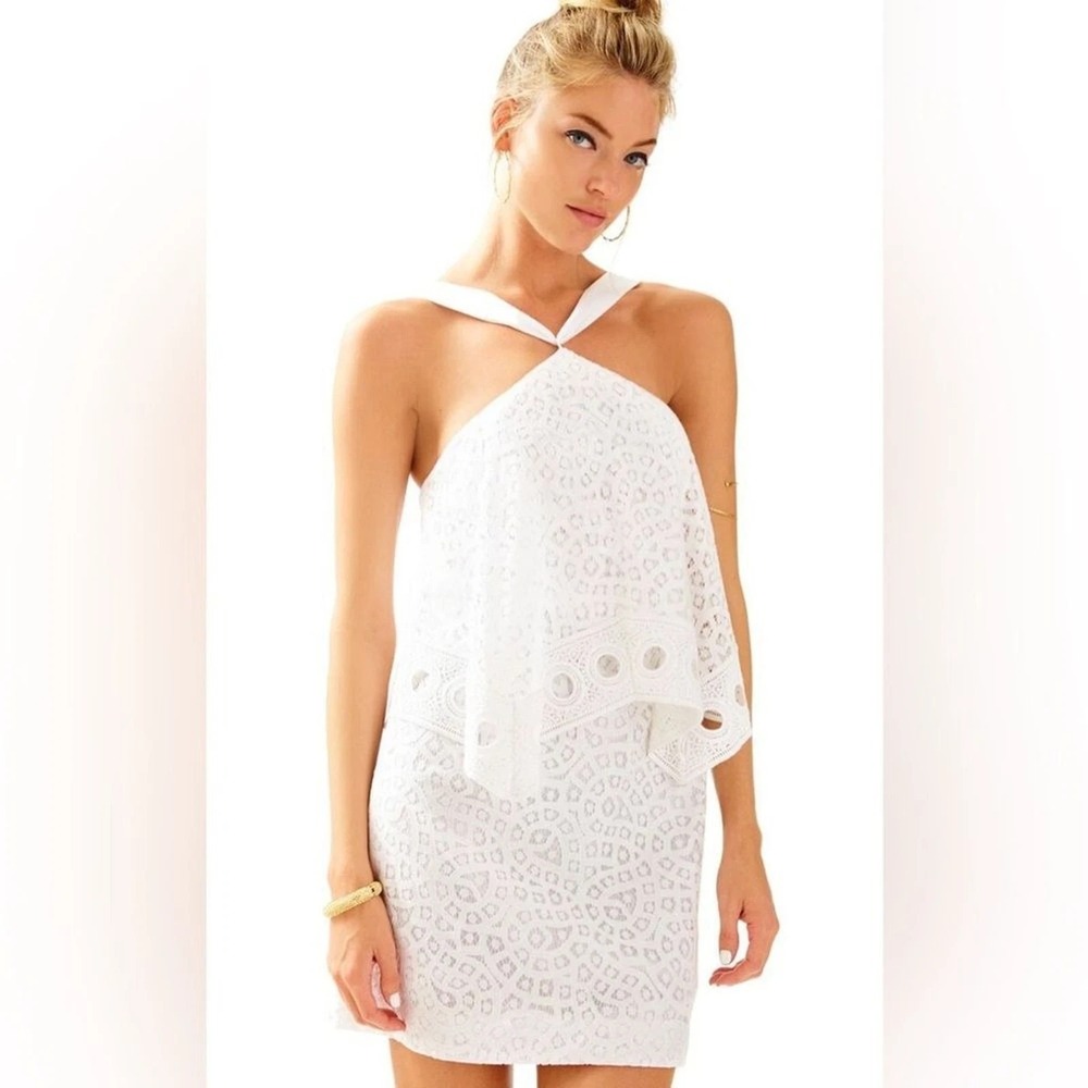 Lilly Pulitzer Pearson Halter Dress Womens 4 White Lace Handkerchief 25137